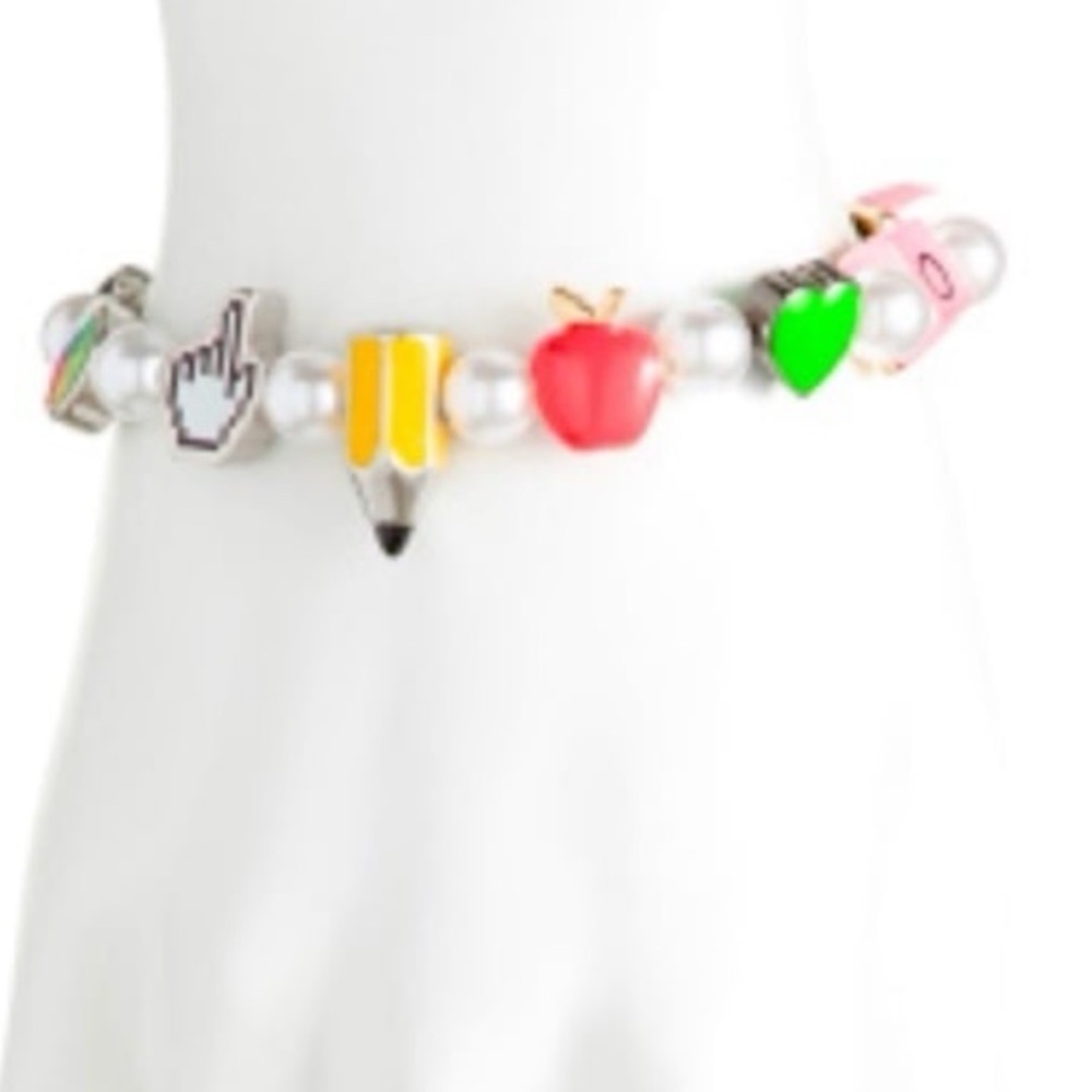 BETSEY JOHNSON SET Back to School Charm & Faux Pearl Necklace & Bracelet NEW NWT - Picture 13 of 16